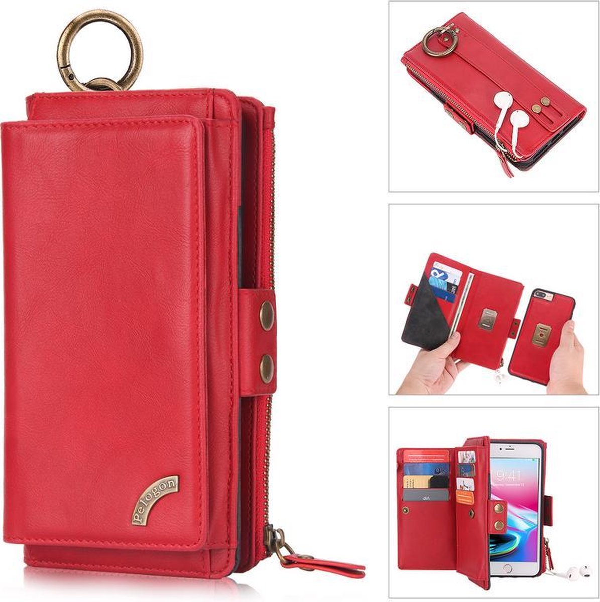 Apple Iphone 12 MINI Pelogon Luxe/Hoesje/Portemonnee/Boekhoesje/Bookcase voor 12 pasjes bruikbaar rood