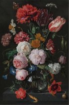 Canvas Stilleven met bloemen in glazen vaas - Schilderij van Jan Davidsz. de Heem - MuurMedia - schilderij - Gildemeester collectie - 100x150