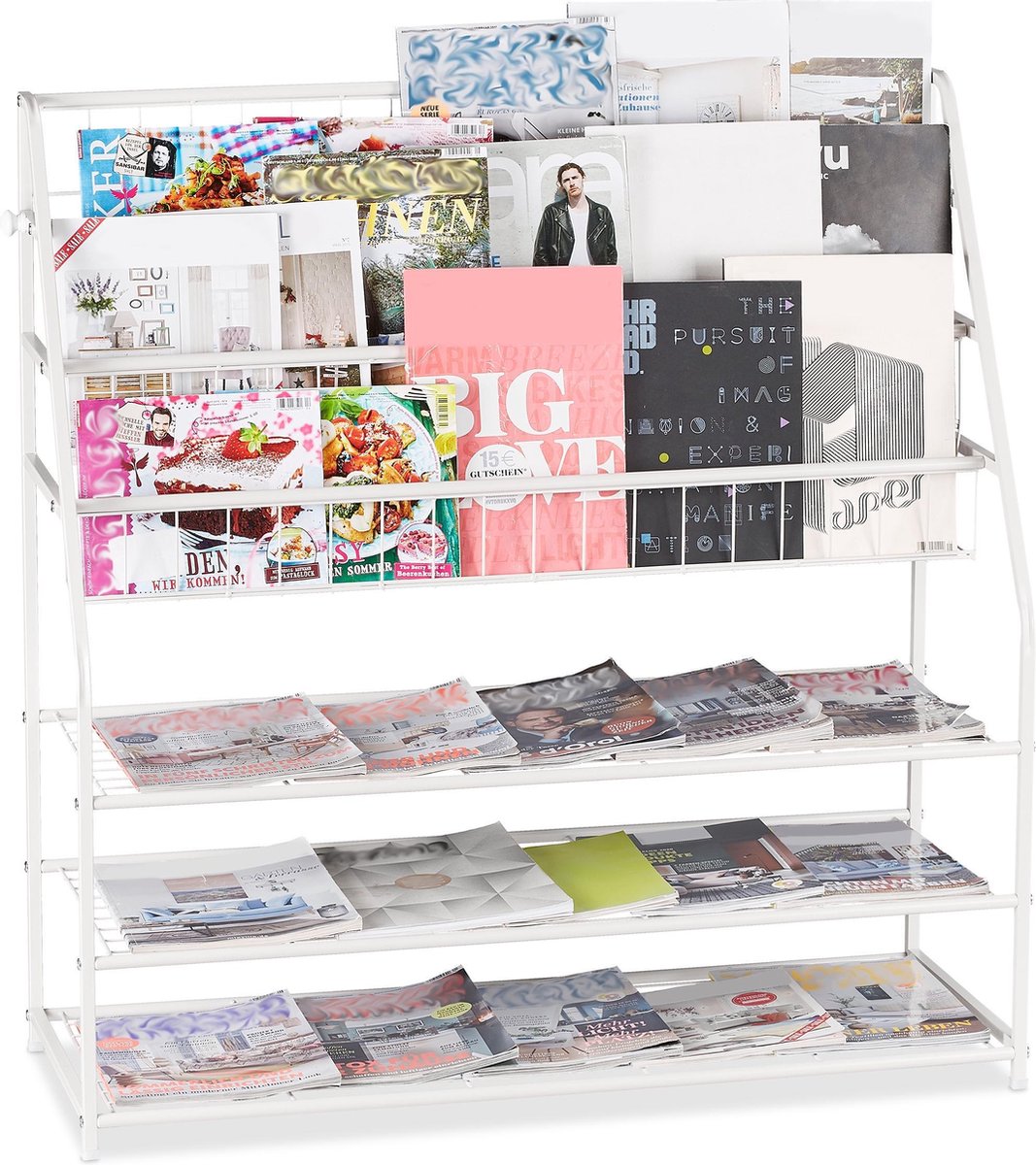Relaxdays tijdschriftenrek metaal tijdschriftenhouder magazine rek boekenrek staand wit