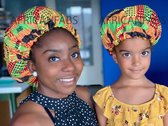 Afrikaanse Kente Print Slaapmuts (Moeder + Dochter / Mommy & Me) Satijnen Hair Bonnet