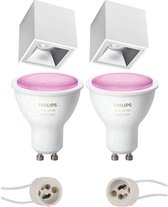PHILIPS HUE - Opbouwspot Set GU10 - White and Color Ambiance - Bluetooth - Proma Cliron Pro - Opbouw Vierkant - Mat Wit/Zilver - Verdiept - 90mm