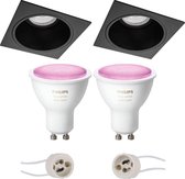 PHILIPS HUE - LED Spot Set GU10 - White and Color Ambiance - Bluetooth - Proma Minko Pro - Inbouw Vierkant - Mat Zwart - Verdiept - 90mm