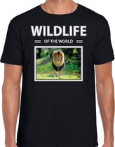 Dieren foto t-shirt Leeuw - zwart - heren - wildlife of the world - cadeau shirt Leeuwen liefhebber 2XL