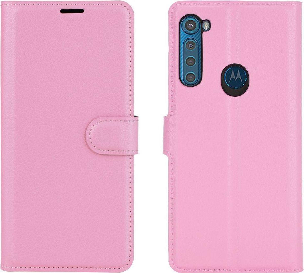 Mobigear Telefoonhoesje geschikt voor Motorola One Fusion Plus Hoesje | Mobigear Classic Bookcase Portemonnee | Pasjeshouder voor 3 Pasjes | Telefoonhoesje voor Pinpas / OV Kaart / Rijbewijs - Roze