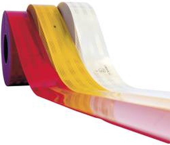 Rood, geel en wit reflecterende folierollen.