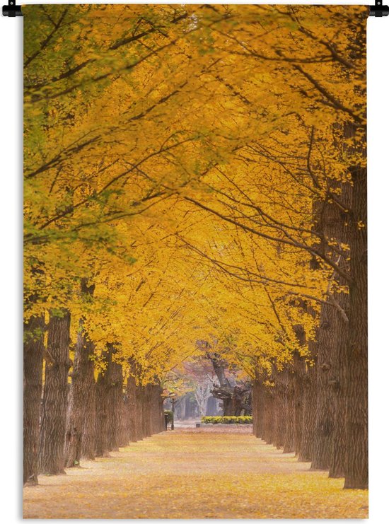Wandkleed Zuid-Korea - Gele bomen in Zuid-Korea Wandkleed katoen 60x90 cm - Wandtapijt met foto