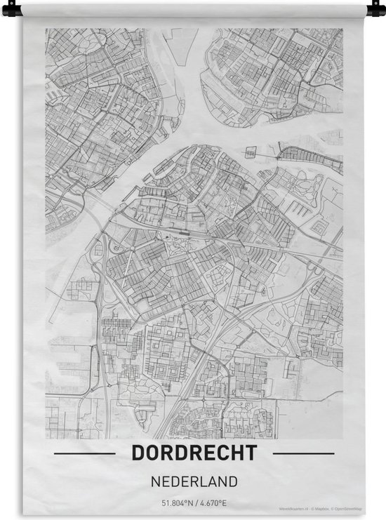 Wandkleed Top 50 Nederland staande- Stadskaart Dordrecht Wandkleed katoen 60x90 cm - Wandtapijt met foto - 1001Tapestries
