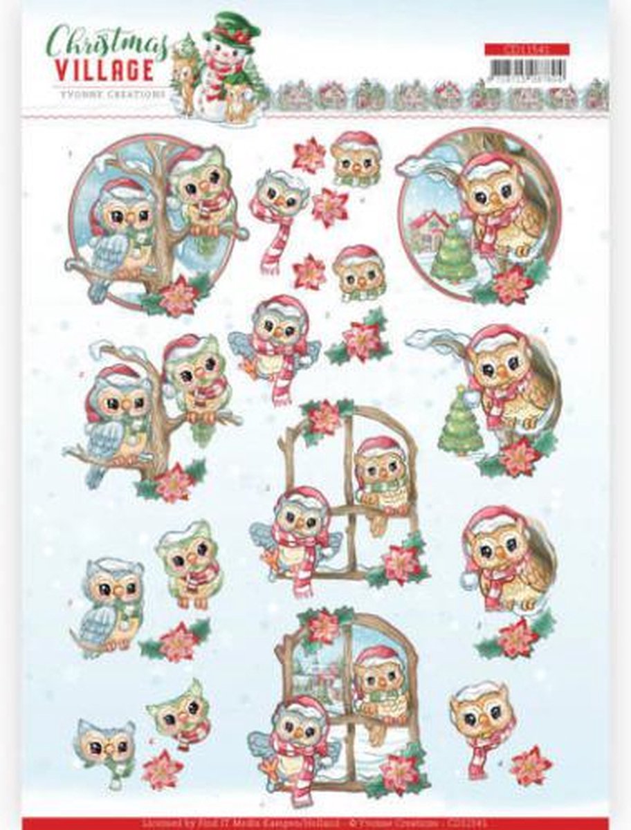 3D knipvel Yvonne Creations -Christmas Owls CD11541 - 1 knipvel