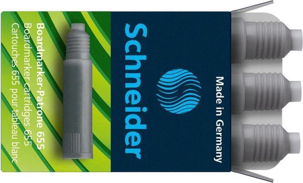 SCHNEIDER Patrone 655 Schwarz – 3 Stück, Für Whiteboard-Marker Maxx Eco 110