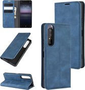 Voor Sony Xperia 1 II Retro-skin Business Magnetische Suction Leather Case met houder & kaartsleuven & portemonnee (donkerblauw)