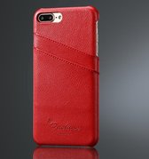 Fierre Shann Litchi Texture lederen tas voor iPhone 8 Plus & 7 Plus, met kaartsleuven (rood)