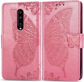 Butterfly Love Flowers Embossing Horizontale Flip Leather Case voor OnePlus 7 Pro, met houder & kaartsleuven & portemonnee & lanyard (roze)