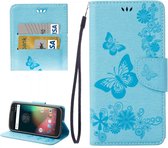 Voor Motorola Moto G (4e gen) Plus geperste bloemen vlinderpatroon lederen tas met houder & kaartsleuven & portemonnee (blauw)
