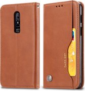 Kneed Skin Texture Horizontaal Flip Leren Case voor OnePlus 6, met Fotolijst & Houder & Kaartsleuven & Portemonnee (Bruin)