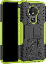 Tire Texture TPU + PC schokbestendige hoes voor Motorola Moto G7 Power, met houder (groen)