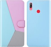 Voor Huawei Y7 (2019) Tricolor stiksels Horizontaal Flip TPU + PU lederen tas met houder & kaartsleuven & portemonnee (blauw)