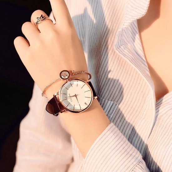 Ulzzang eenvoudig waterdicht horloge met grote wijzerplaat voor dames  (bruin wit) | bol.com