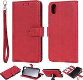 Voor Huawei Honor 8s / Y5 (2019) Effen kleur Horizontaal Flip beschermhoes met houder & kaartsleuven & portemonnee & fotolijst & lanyard (rood)