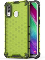 Schokbestendige honingraat pc + tpu case voor Galaxy A40 (groen)