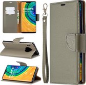 Voor Huawei Mate 30 Pro Litchi Texture Pure Color Horizontale Flip PU lederen tas met houder & kaartsleuven & portemonnee & lanyard (grijs)