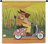 Tapisserie Illustration Vespa - Illustration du lapin de Pâques sur une Vespa Tapisserie coton 90x90 cm - Tapisserie avec photo