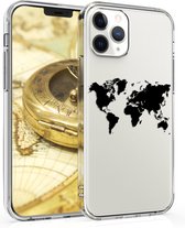 kwmobile telefoonhoesje voor Apple iPhone 12 / iPhone 12 Pro - Hoesje voor smartphone in zwart / transparant - Wereldkaart design