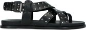 Sacha - Dames - Zwarte leren sandalen met zilverkleurige studs - Maat 39