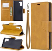 Retro lamsvacht textuur pure kleur horizontale flip pu lederen tas met houder & kaartsleuven & portemonnee & lanyard voor Galaxy Note10 (geel)