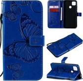 Voor Xiaomi Redmi 9C 3D Vlinders Embossing Patroon Horizontale Flip Leren Case met Houder & Kaartsleuf & Portemonnee (Blauw)
