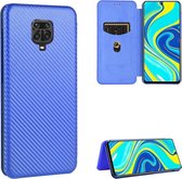 Voor Geschikt voor Xiaomi Redmi Note 9S Koolstofvezel Textuur Magnetische Horizontale Flip TPU + PC + PU lederen tas met kaartsleuf (blauw)