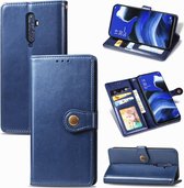 Voor OPPO Reno 2F / Reno 2Z Retro effen kleur lederen gesp telefoonhoes met lanyard & fotolijst & kaartsleuf & portemonnee & standaardfunctie (blauw)