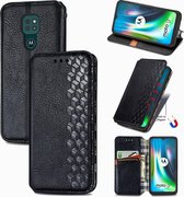Voor Motorola Moto G9 Spelen Cubic Grid Pressed Horizontal Flip Magnetic PU Leather Case met houder & kaartsleuven & portemonnee (zwart)