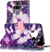 Voor LG K50 3D Patroon Gekleurde Tekening Horizontale Flip Leren Case met Houder & Kaartsleuven & Portemonnee & Lanyard (Paarse Vlinder)