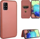 Voor Samsung Galaxy M51 (Zijvingerafdruk) Koolstofvezel Textuur Magnetisch Horizontaal Flip TPU + PC + PU lederen tas met kaartsleuf (bruin)
