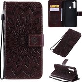Xiaomi Redmi Note 8T Geperst afdrukken Zonnebloempatroon Horizontale flip PU lederen tas met houder & kaartsleuven & portemonnee & lanyard (bruin)