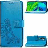Voor Xiaomi Mi Note10 Pro Lucky Clover Pressed Flowers Pattern Leather Case met houder & kaartsleuven & portemonnee & draagriem (blauw)