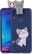 Voor Xiaomi Redmi Note 7 Cartoon schokbestendige TPU beschermhoes met houder (kat)