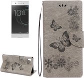 Voor Sony Xperia XA1 Pressed Flowers Butterfly Pattern Horizontale Flip Leather Case met houder & kaartsleuven & portemonnee (grijs)