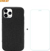 Voor iPhone 11 Pro ENKAY ENK-PC0322 2 in 1 Business Series Denim Texture PU Leather + TPU Soft Slim Case Cover ＆ 0.26mm 9H 2.5D Gehard Glas Film (Zwart)