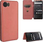 Voor BlackBerry Keyone Carbon Fiber Texture Magnetische Horizontale Flip TPU + PC + PU Leather Case met Card Slot (Brown)