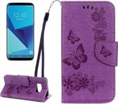 Voor Galaxy S8 Vlinders Embossing Horizontale Flip Leren Case met Houder & Kaartsleuven & Portemonnee & Lanyard (Paars)