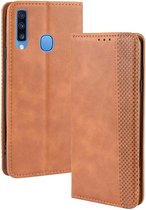 Voor Galaxy A20s magnetische gesp retro gekke paard textuur horizontale flip lederen tas, met houder & kaartsleuven & fotolijst (bruin)