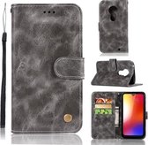 Voor Motorola Moto G7 Retro Koperen Gesp Crazy Horse Horizontale Flip PU Lederen Case met Houder & Kaartsleuven & Portemonnee & Lanyard (Grijs)