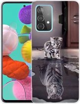 Voor Samsung Galaxy A52 5G gekleurde tekening patroon zeer transparante TPU beschermhoes (reflectie kat tijger)
