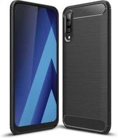 Voor Galaxy A70 / A70s geborstelde textuur koolstofvezel TPU-hoes (zwart)