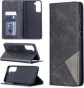 Voor Samsung Galaxy S21 + 5G Rhombus Texture Horizontale Flip Magnetische Leren Case met Houder & Kaartsleuven (Zwart)