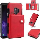Voor Galaxy S9 schokbestendige pc + TPU beschermhoes, met kaartsleuven en portemonnee en fotolijst en draagkoord (rood)