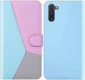 Voor Galaxy Note10 / Note10 5G Tricolor Stitching Horizontale Flip TPU + PU lederen tas met houder & kaartsleuven & portemonnee (blauw)