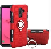 Voor Galaxy J8 (2018) 2 in 1 kubus pc + TPU beschermhoes met 360 graden draaien zilveren ringhouder (rood)