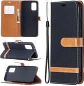 Voor Samsung Galaxy A02s (EU-versie) Kleuraanpassing Denim Textuur Horizontale Flip Leren Case met Houder & Kaartsleuven & Portemonnee & Lanyard (Zwart)